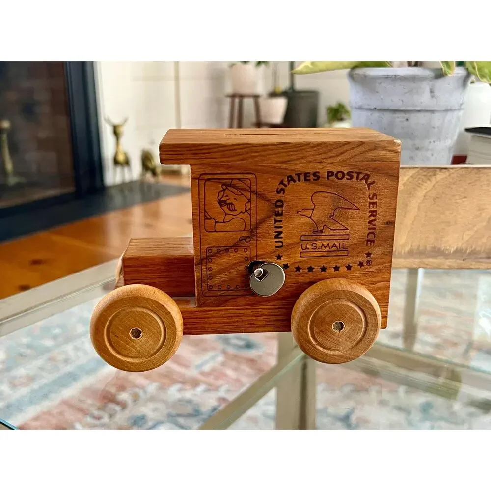 Toystalgia Wooden USPS Mail Truck Music Box Coin Bank America the Beautiful